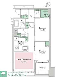 シティタワー武蔵小山タワー棟 2LDKの間取図画像