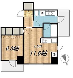 レジディアタワー目黒不動前 1LDKの間取図画像