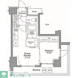 ザ・パークハビオSOHO南青山 1DKの間取図画像