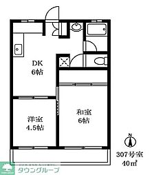 池上サンハイツ 2DKの間取図画像