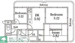 Uコート住吉 3DKの間取図画像