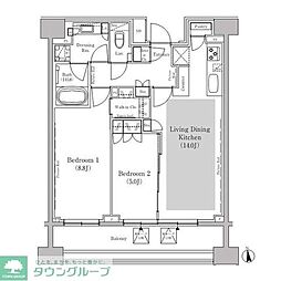 ザ・パークハビオ白金高輪 2LDKの間取図画像