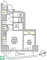 LaPerla高輪 1LDKの間取図画像