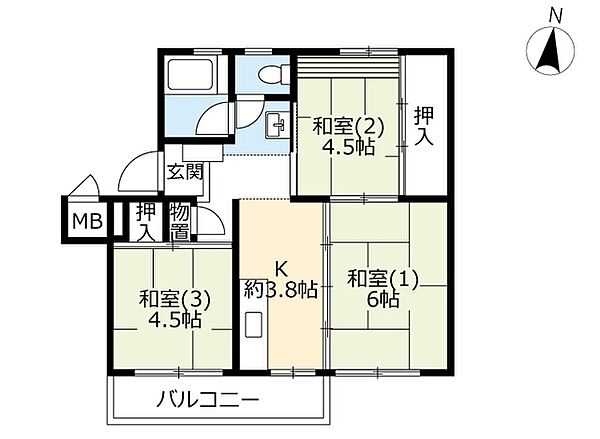 UR小金原 ｜千葉県松戸市小金原6丁目(賃貸マンション3K・4階・45.81㎡)の写真 その2