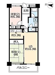 UR都市機構ピコティ北小金西館 2LDKの間取図画像