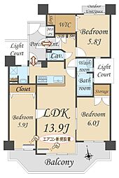 ベルシェ津田沼 3LDKの間取図画像