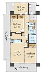 レクセルガーデン草加松原 3LDKの間取図画像