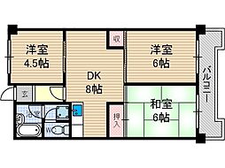 鮎川ハイツ 3DKの間取図画像