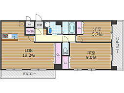スプランティッド茨木天王 3階2LDKの間取り