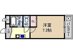 サンライン富田丘 5階ワンルームの間取り