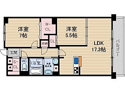 フロイデ川添 5階2LDKの間取り