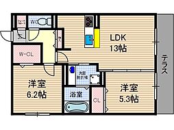 FLAIR総持寺 1階2LDKの間取り