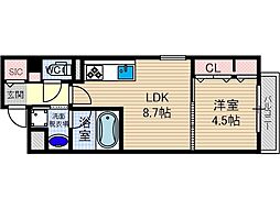 グランブルー高槻 1LDKの間取図画像