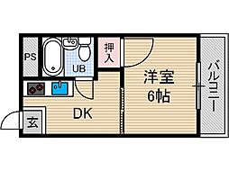 山崎マンション10 1DKの間取図画像