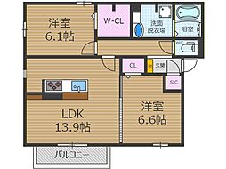 メゾンこまくさ 2LDKの間取図画像