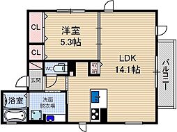 オークオオタ3 1LDKの間取図画像
