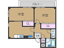 T・F・B大住 2Kの間取図画像