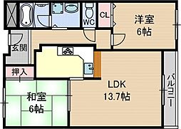 アメージング・グレイス 2LDKの間取図画像