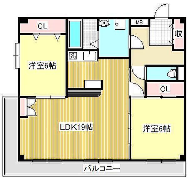 ロイヤルマンション南久留米 201｜福岡県久留米市野中町(賃貸マンション2LDK・2階・72.70㎡)の写真 その2