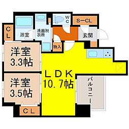 プレサンスロジェ大須白川公園 2LDKの間取図画像