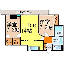 ランドハウス泉 2LDKの間取図画像