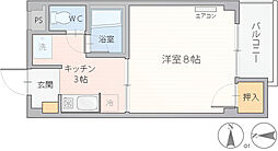 光陽フラッツ 3階1Kの間取り