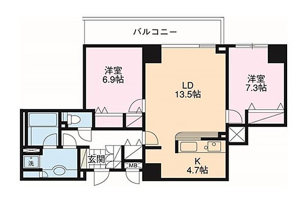 ドゥーエ横浜駅前 1602｜神奈川県横浜市神奈川区金港町(賃貸マンション2LDK・16階・73.56㎡)の写真 その2