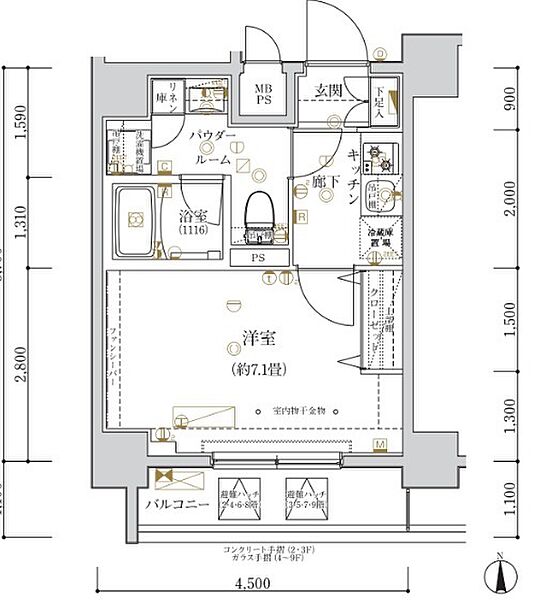 アルコバレーノ亀戸 801｜東京都江東区亀戸4丁目(賃貸マンション1K・8階・25.65㎡)の写真 その2