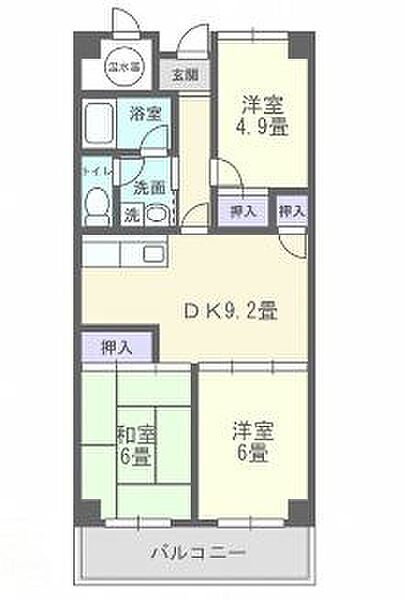 香川県高松市茜町(賃貸マンション3DK・1階・60.48㎡)の写真 その4