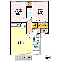 メゾンシャルム木太　Ｂ棟 2階2LDKの間取り