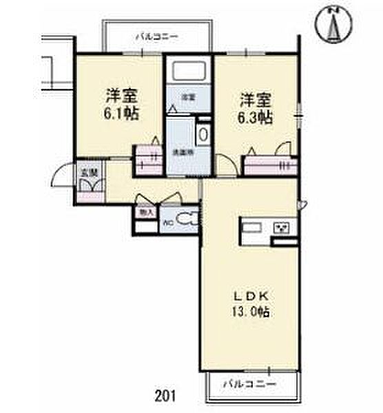 香川県坂出市林田町(賃貸アパート2LDK・2階・58.96㎡)の写真 その2