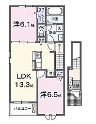 ベルエア国分寺C 2階2LDKの間取り