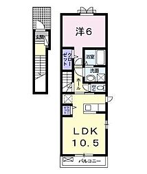 ミルト久米A 2階1LDKの間取り