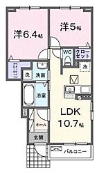 ラ・フォレスタI 1階2LDKの間取り