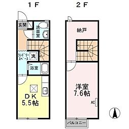 グレースタウンカワツA 1DKの間取図画像