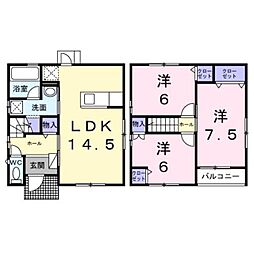 DUO柚木E 1階3LDKの間取り