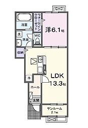 メルベーユ　B 1階1LDKの間取り
