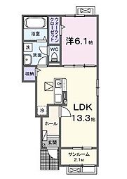 メルベーユ　B 1階1LDKの間取り