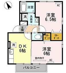 クレシェンドM 1階2DKの間取り