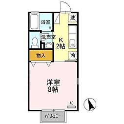 サンピア・K　A 1階1Kの間取り