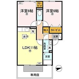 メゾンシャルム木太　Ｂ棟 1階2LDKの間取り