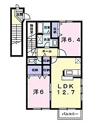 サンライズ・タウン　D 2階2LDKの間取り