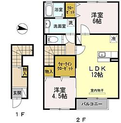 パルティール　ハバラ 2階2LDKの間取り