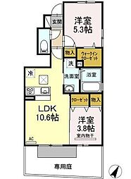 ビューメゾン 1階2LDKの間取り