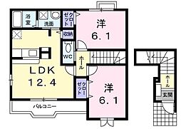 カサデルソレアード 2階2LDKの間取り