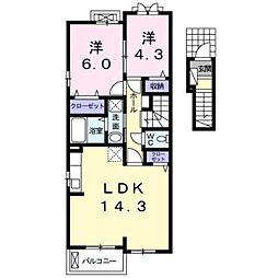 キッシングラミー　Ｃ 2階2LDKの間取り