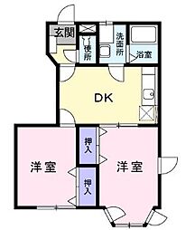 JR高徳線 八栗口駅 徒歩3分の賃貸アパート 1階2DKの間取り