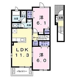 オーブ下田井D 2階2LDKの間取り