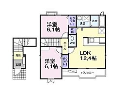 ニューコスモス・II 2階2LDKの間取り