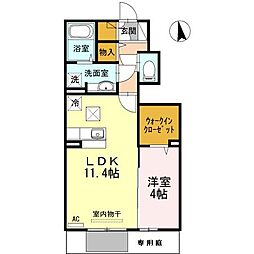 エアリアル・ガーデン 1階1LDKの間取り